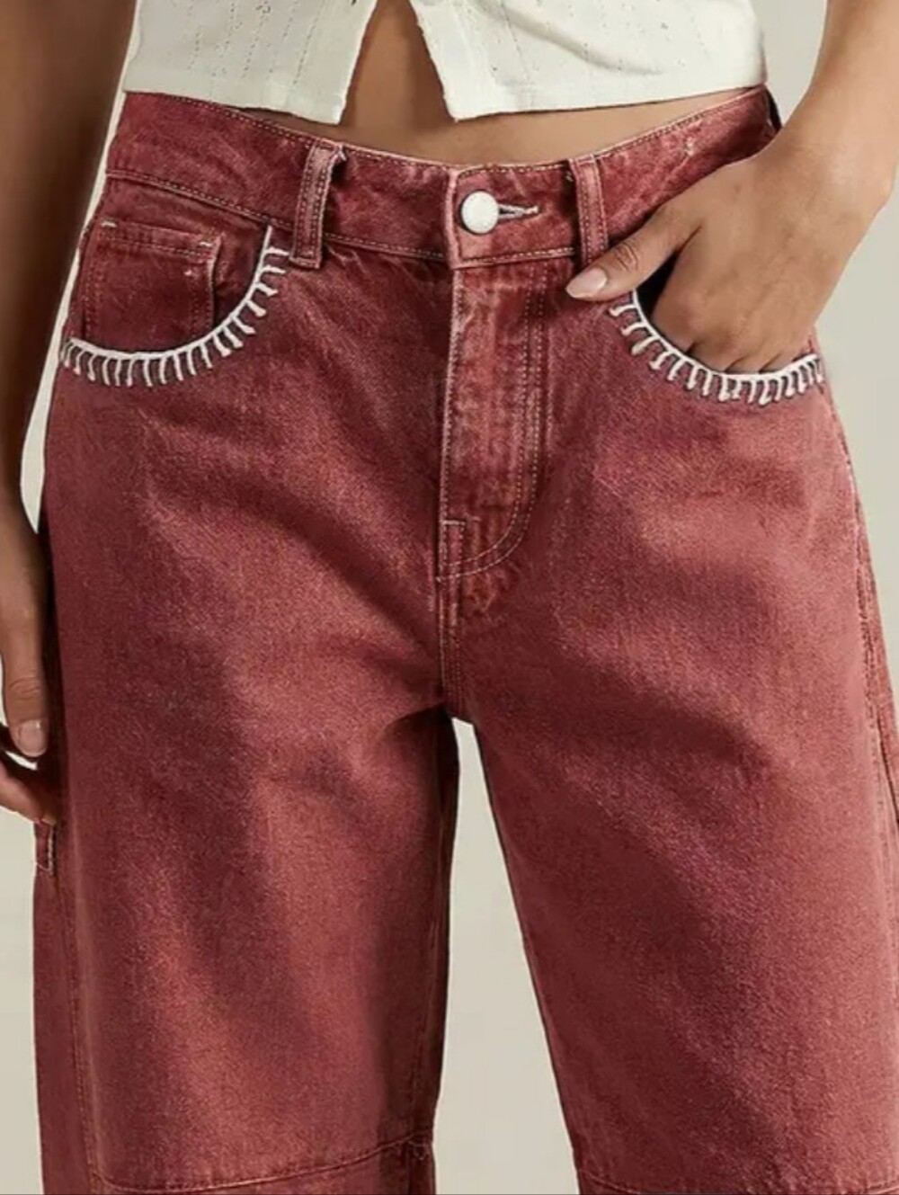 Flamingals Contrast Stitch Mid Rise Barrel Leg Pants NWT Large - Picture 4 of 10